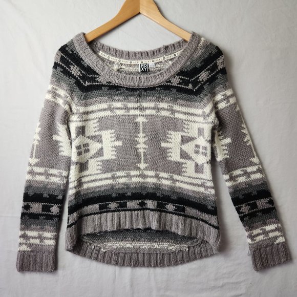 Roxy Black and Gray Aztec Sweater - Picture 1 of 11